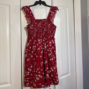 Red Floral Smocked Dress